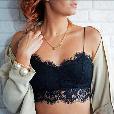 Black and white lace bralette cami crop top - Thumbnail 4