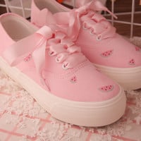 New cute kitten claw strawberry watermelon hand-painted shoes - Thumbnail 4