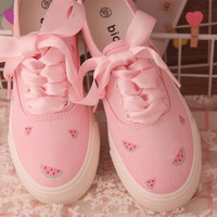 New cute kitten claw strawberry watermelon hand-painted shoes - Thumbnail 3