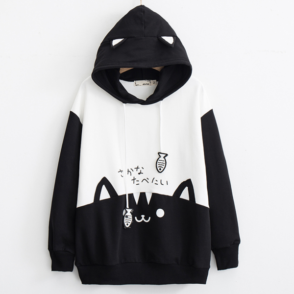 New cute cartoon letter color matching cat hoodies