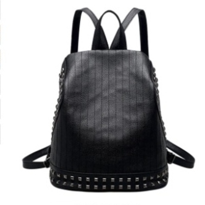 Black rivet leather backpack school bag