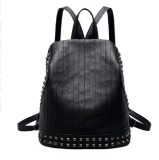 Black Rivet Leather Backpack School Bag