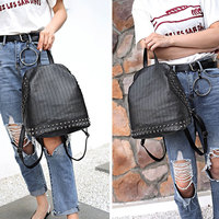 Black Rivet Leather Backpack School Bag - Thumbnail 2