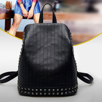 Black Rivet Leather Backpack School Bag - Thumbnail 4