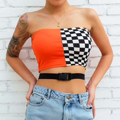Free Shipping-ORANGE X CHECKER BUCKLE TUBE TOP
