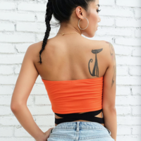 Free Shipping-ORANGE X CHECKER BUCKLE TUBE TOP - Thumbnail 1