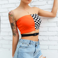 Free Shipping-ORANGE X CHECKER BUCKLE TUBE TOP - Thumbnail 2