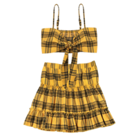 Women's Plaid Vest Sleeveless Bow Two-piece Set - Thumbnail 1