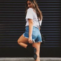 Design High Waist Five-Pointed Star Denim Shorts - Thumbnail 1