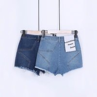 Design High Waist Five-Pointed Star Denim Shorts - Thumbnail 2