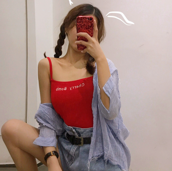 Cherry Bomb Embroidery Knitted Camisole Top