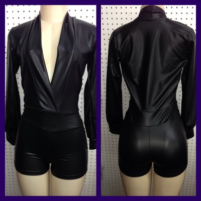 Black Faux Leather Romper