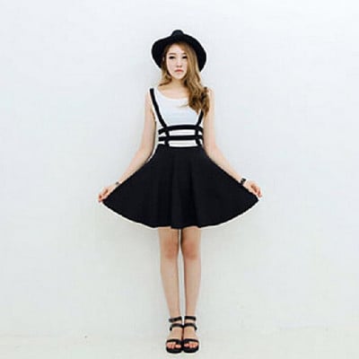 Women's pleated suspender skirt elastic dress 