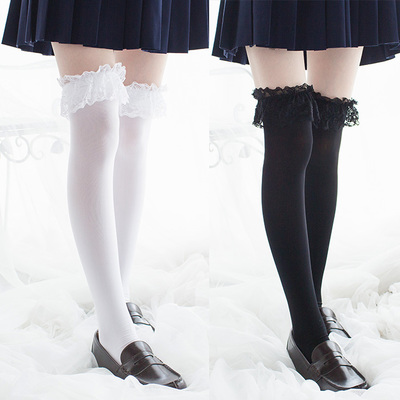 Free shipping harajuku lace over knee socks stockings - Thumbnail 4