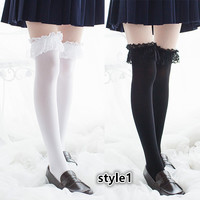 Free shipping Harajuku Lace Over Knee Socks Stockings - Thumbnail 2
