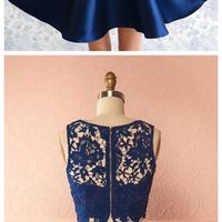Two Piece Homecoming Dresses,Navy Blue Short Prom Dresses,Lace Graduation Dresses - Thumbnail 1