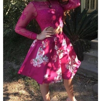 Fashion A Line Two Piece Long Sleeves Floral Lace Short Homecoming Dresses with Pockets,Short Prom Dresses - Thumbnail 1