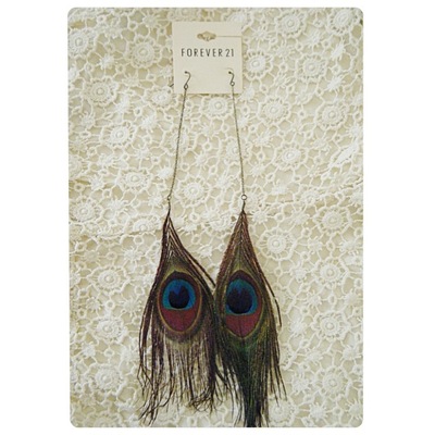 (new with tags) peacock feather earrings 