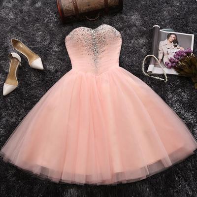 A-line strapless sweetheart cheap pink short prom dress,beading homecoming dress - Thumbnail 4