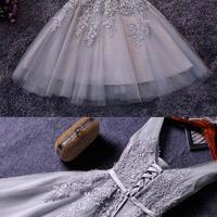 Grey V Neck Lace short prom dress,Cute A-line homecoming dresses - Thumbnail 2