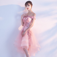 Pink lace high low short prom dress, homecoming dress - Thumbnail 2