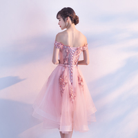 Pink lace high low short prom dress, homecoming dress - Thumbnail 3