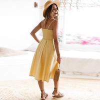 Solid Color V-Neck High Waist Dress - Thumbnail 2