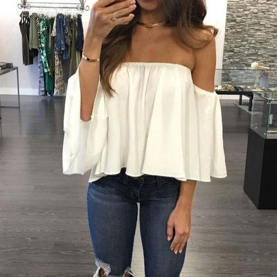 Off Shoulder Camisas Mujer Half Sleeve Ladies Tops