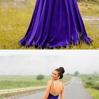 Long Satin Open Back Ball Gowns Prom Dresses 2018 Formal Evening Gown - Thumbnail 1