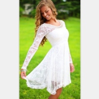Solid Color Lace White Dress - Thumbnail 1