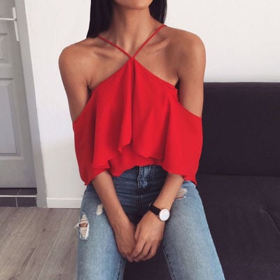 Sleeveless chiffon spaghetti strap double-layered tops