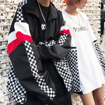Free shipping-color block checker windbreaker jacket - Thumbnail 5