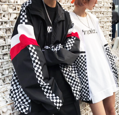 Free Shipping-COLOR BLOCK CHECKER WINDBREAKER JACKET