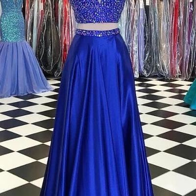 Crystal v neck beading stain prom dresses,long evening dresses,slit prom dresses - Thumbnail 5