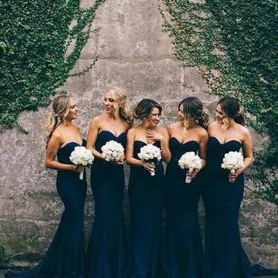 Simple navy blue strapless mermaid bridesmaid dress, chiffon bridesmaid dress - Thumbnail 5