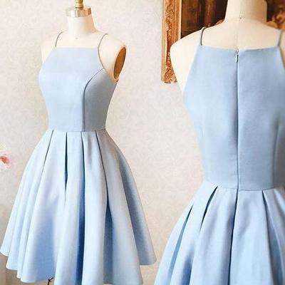 Mini sky blue short homecoming dress, satin prom dress for teens - Thumbnail 4