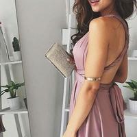 A Line Elastic Short Blush Deep V-Neck Satin Homecoming Dress - Thumbnail 3