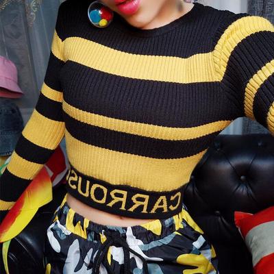 Retro color block striped knitted top - Thumbnail 4