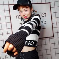 Retro Color Block Striped Knitted Top - Thumbnail 4