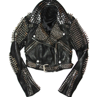Handmade Black Leather Rock Punk Style Studded Spiked Biker Motorcycle jacket For Men - Thumbnail 2