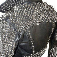 Handmade Black Leather Rock Punk Style Studded Spiked Biker Motorcycle jacket For Men - Thumbnail 3