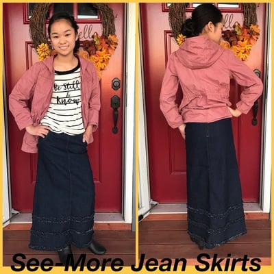 Tori triple ruffle trim childrens denim skirt