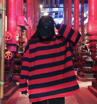 Free Shipping-90s RED STRIPED SWEATER