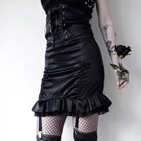 Gothic Black Lace Up High Waist Skirt - Thumbnail 1
