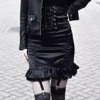 Gothic Black Lace Up High Waist Skirt - Thumbnail 2