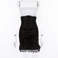 Gothic Black Lace Up High Waist Skirt - Thumbnail 3