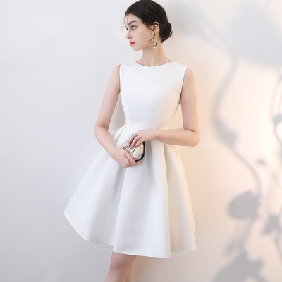 White round neck short prom dress, evening dress - Thumbnail 5