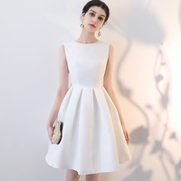 White round neck short prom dress, evening dress - Thumbnail 1