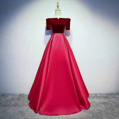 A line velvet satin long prom dress, evening dress - Thumbnail 5