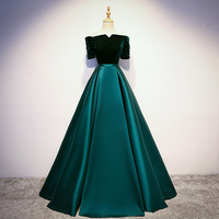 A line velvet satin long prom dress, evening dress - Thumbnail 1